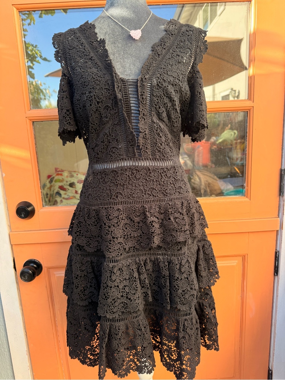 Rebecca Taylor Black Crochet Tiered Mini Dress
